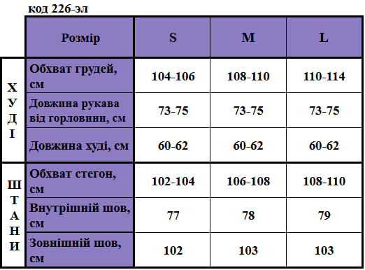 Таблица размеров