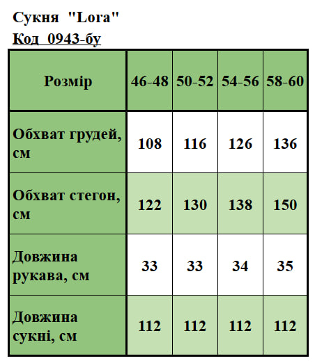 Таблица размеров