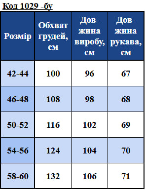 Таблица размеров