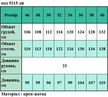 Таблица размеров