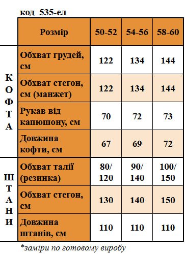 Таблица размеров