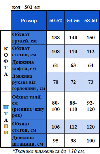 Таблица размеров