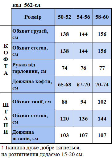 Таблица размеров