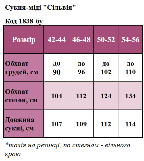 Таблица размеров