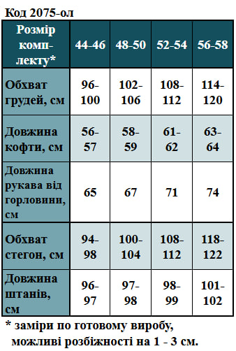 Таблица размеров