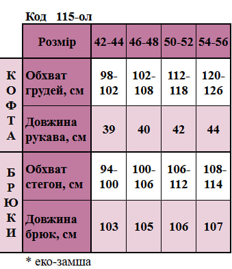 Таблица размеров