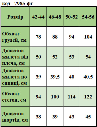 Таблица размеров
