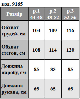 Таблица размеров