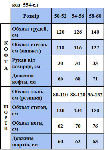 Таблица размеров