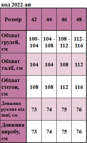 Таблица размеров