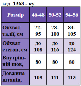 Таблица размеров