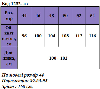 Таблица размеров