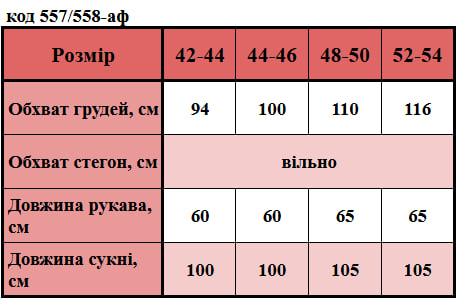 Таблица размеров