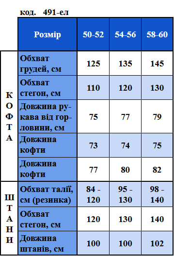 Таблица размеров