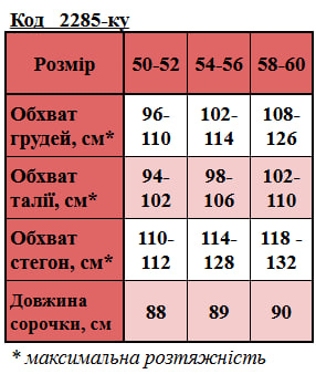Таблица размеров