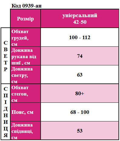 Таблица размеров