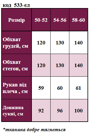 Таблица размеров