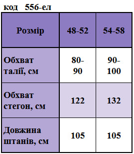 Таблица размеров