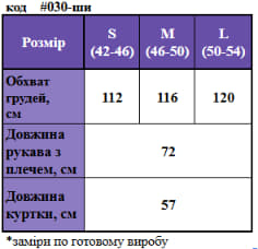 Таблица размеров