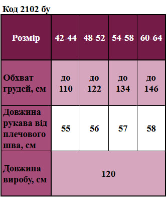 Таблица размеров