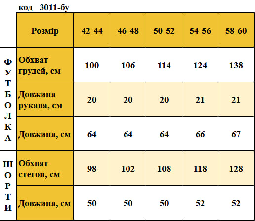Таблица размеров