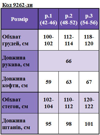 Таблица размеров
