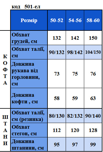 Таблица размеров