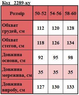Таблица размеров