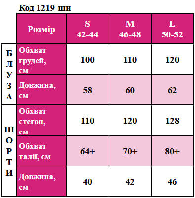 Таблица размеров