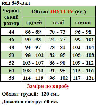 Таблица размеров