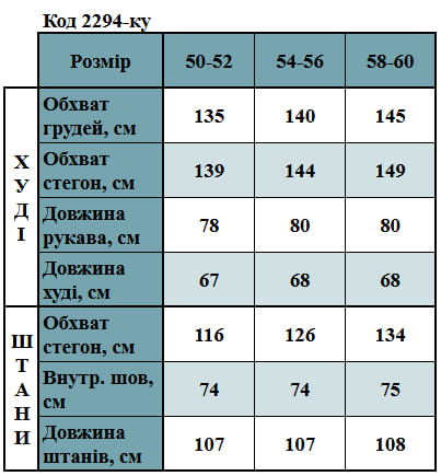 Таблица размеров