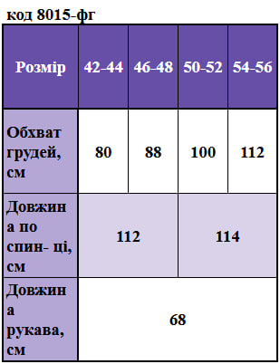 Таблица размеров