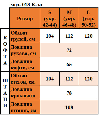 Таблица размеров