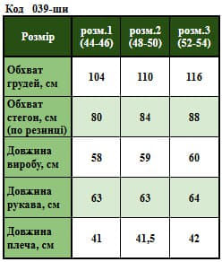 Таблица размеров