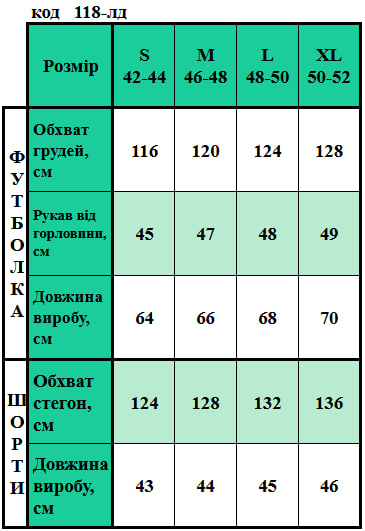 Таблица размеров