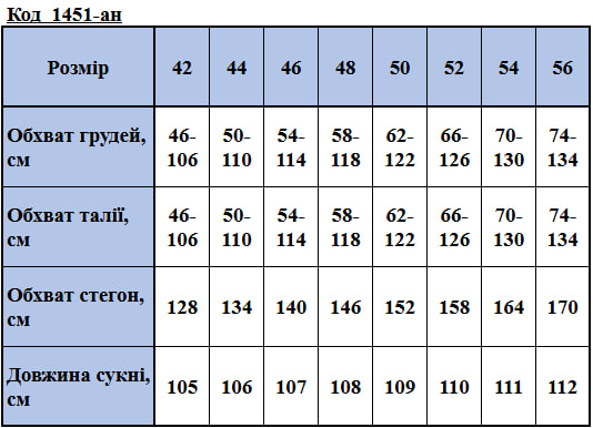 Таблица размеров