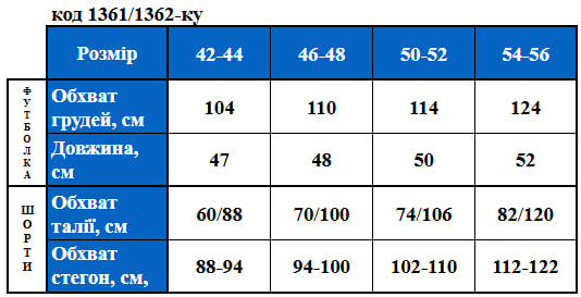 Таблица размеров