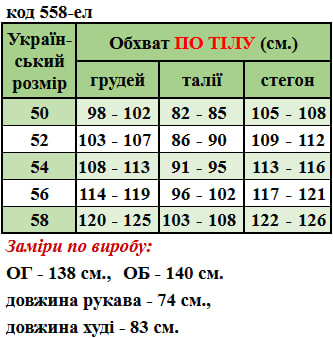 Таблица размеров