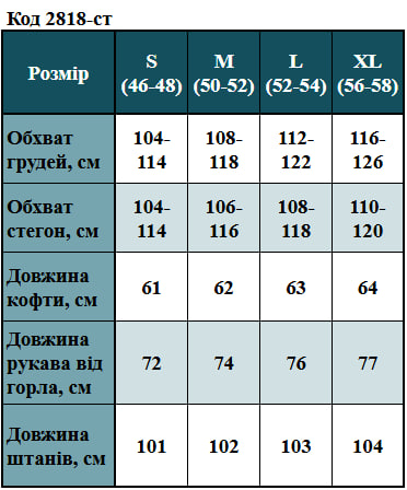 Таблица размеров