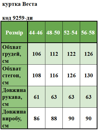 Таблица размеров