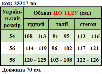 Таблица размеров