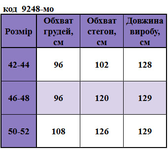 Таблица размеров