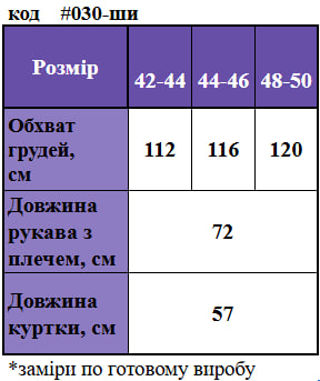 Таблица размеров