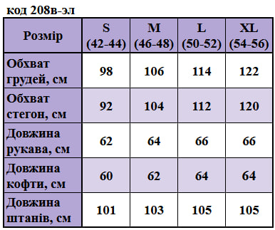 Таблица размеров