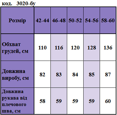 Таблица размеров