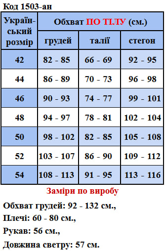 Таблица размеров