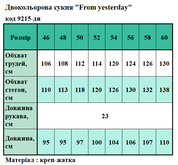 Таблица размеров