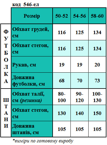 Таблица размеров