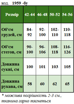 Таблица размеров