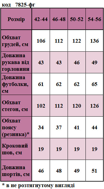 Таблица размеров
